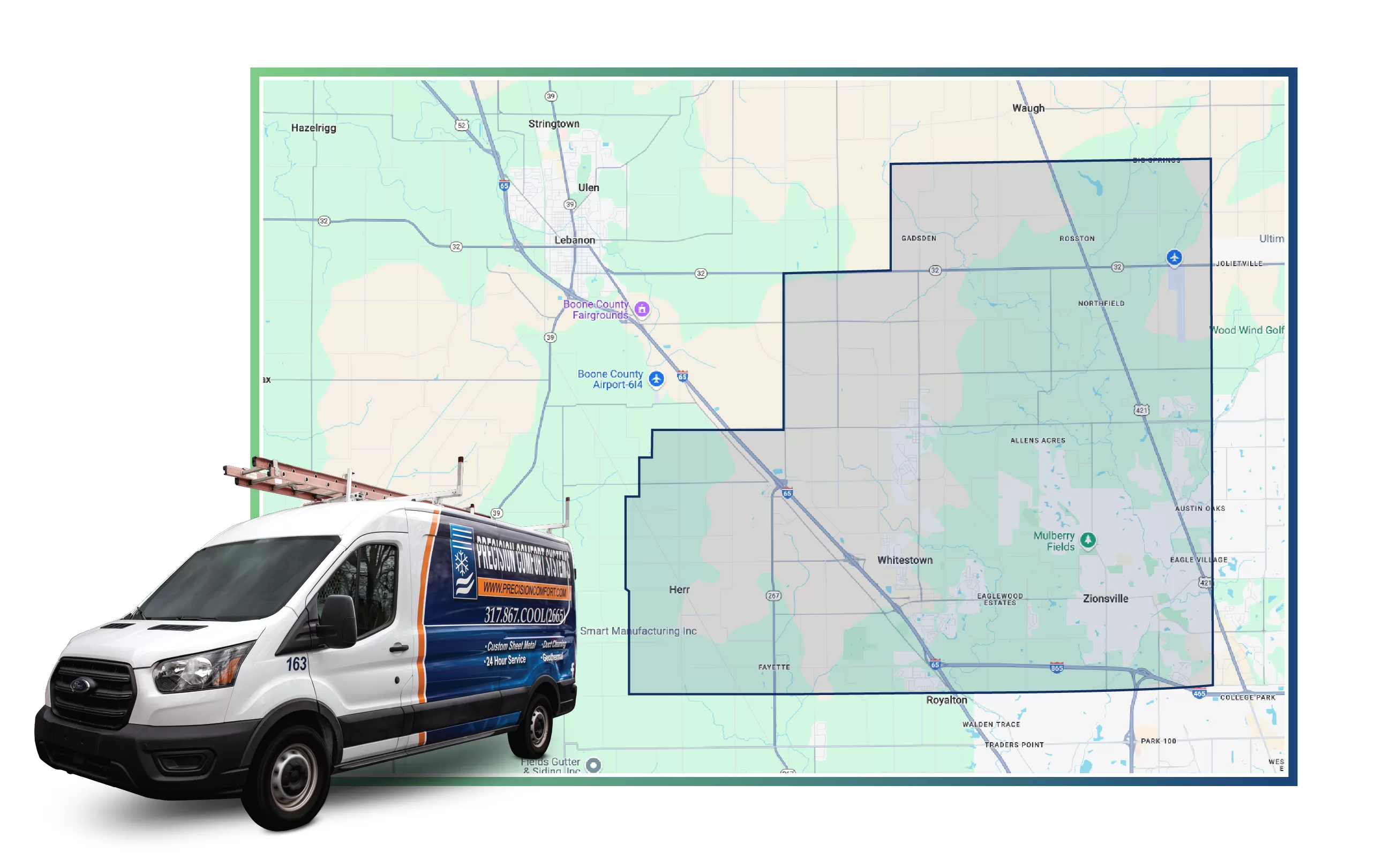 PCSTruck_ZionsvilleMap_v2 Service Area Map of Zionsville Indiana