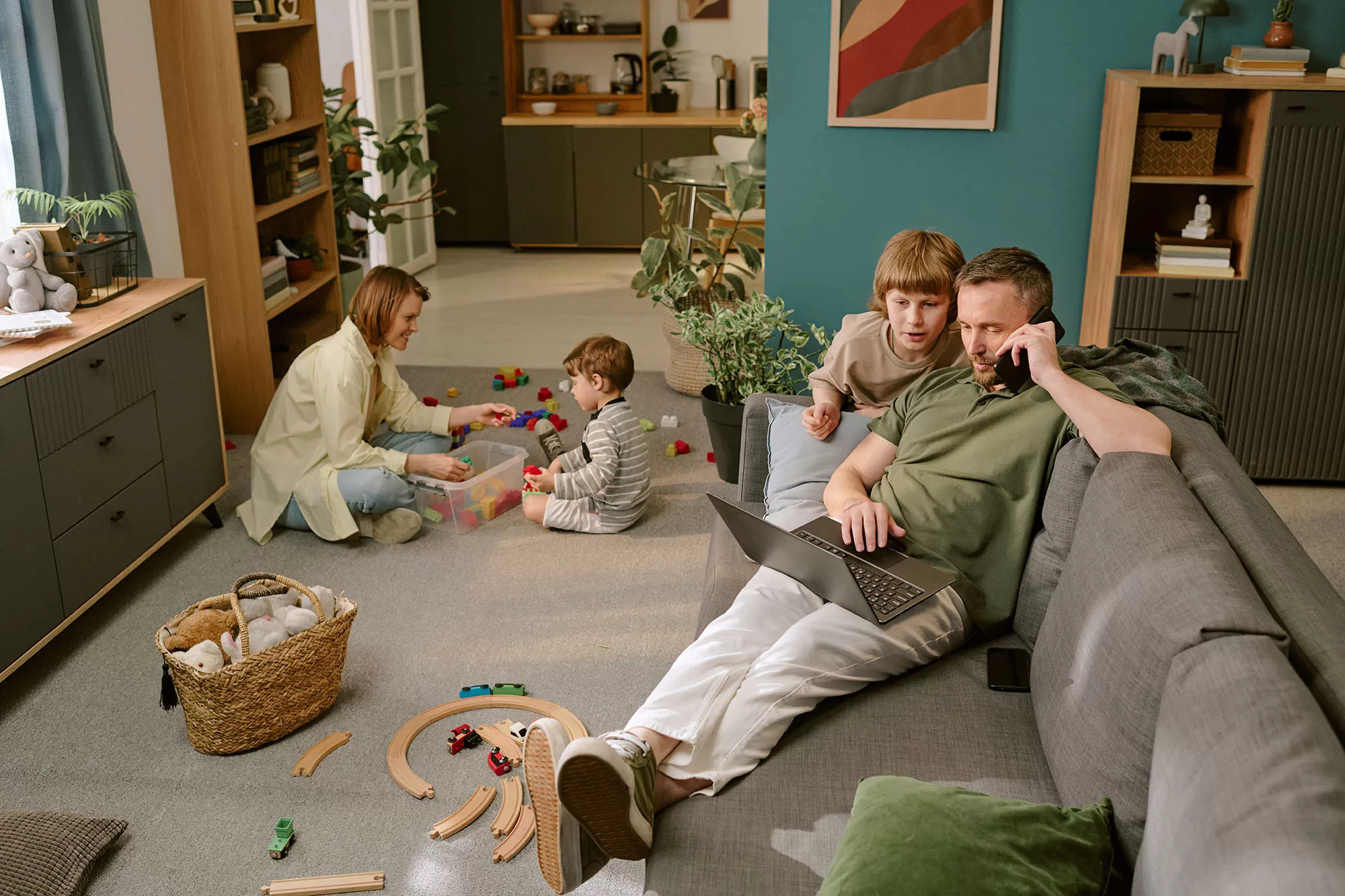 family working and playing together enjoying geothermal heating and cooling